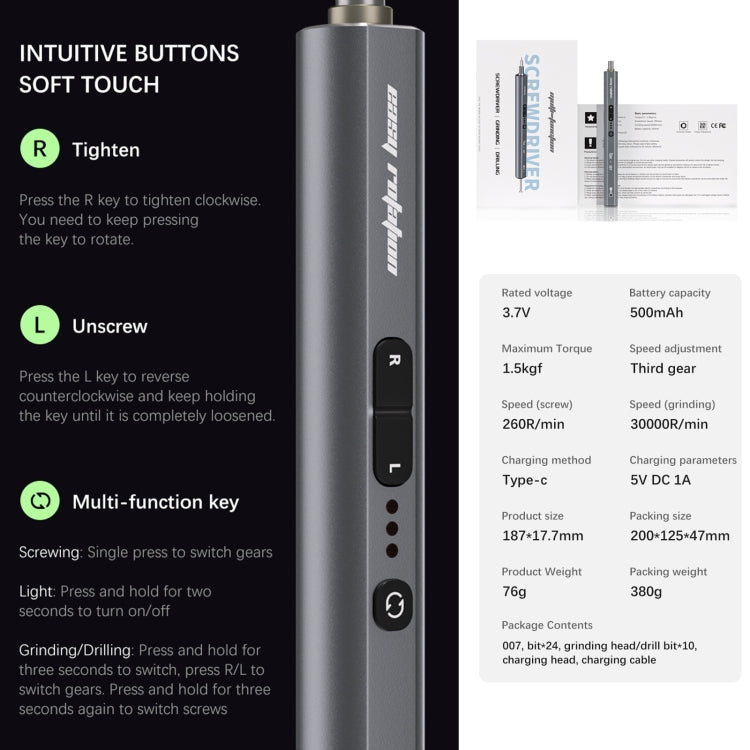 TBK 007 Adjustable Multifunctional Grinding Screwdriver Set by TBK