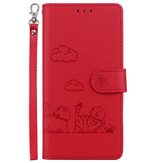 For iPhone 16 Pro Cute Cats RFID Leather Phone Case(Red) by buy2fix