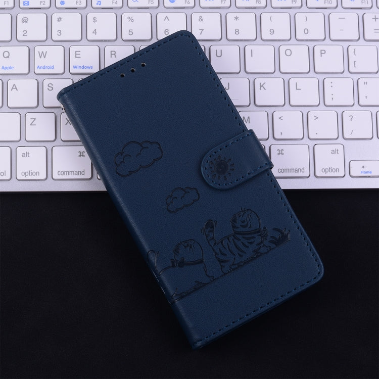 For iPhone 16 Cute Cats RFID Leather Phone Case(Blue) by buy2fix