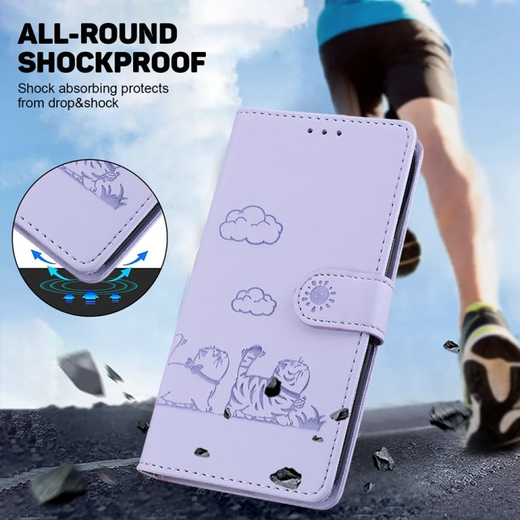 For OnePlus 13 Cute Cats RFID Leather Phone Case(Purple) by buy2fix