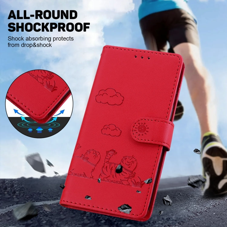 For OnePlus 13 Cute Cats RFID Leather Phone Case(Red) by buy2fix