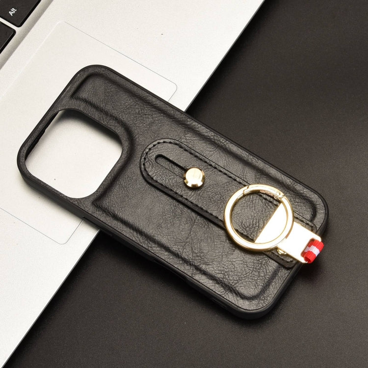 For iPhone 16 Pro Max Wristband Leather Back Phone Case(Black) by buy2fix
