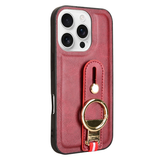 For iPhone 16 Pro Wristband Leather Back Phone Case(Red) by buy2fix