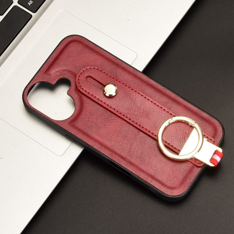 For iPhone 16 Wristband Leather Back Phone Case(Red) by buy2fix