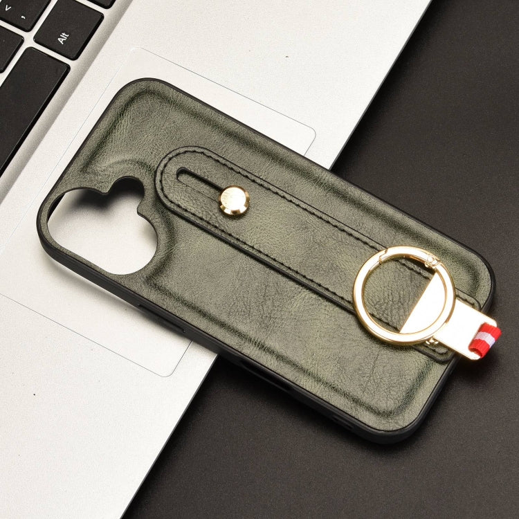 For iPhone 16 Wristband Leather Back Phone Case(Green) by buy2fix