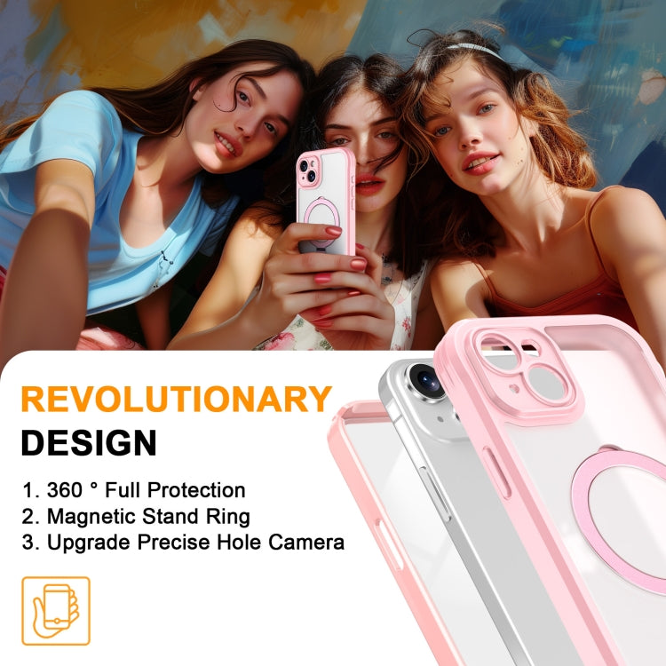 For iPhone 15 Plus / 14 Plus Skin Feel MagSafe Holder 360 Full Body Phone Case(Pink) - iPhone 15 Plus Cases by buy2fix | Online Shopping UK | buy2fix