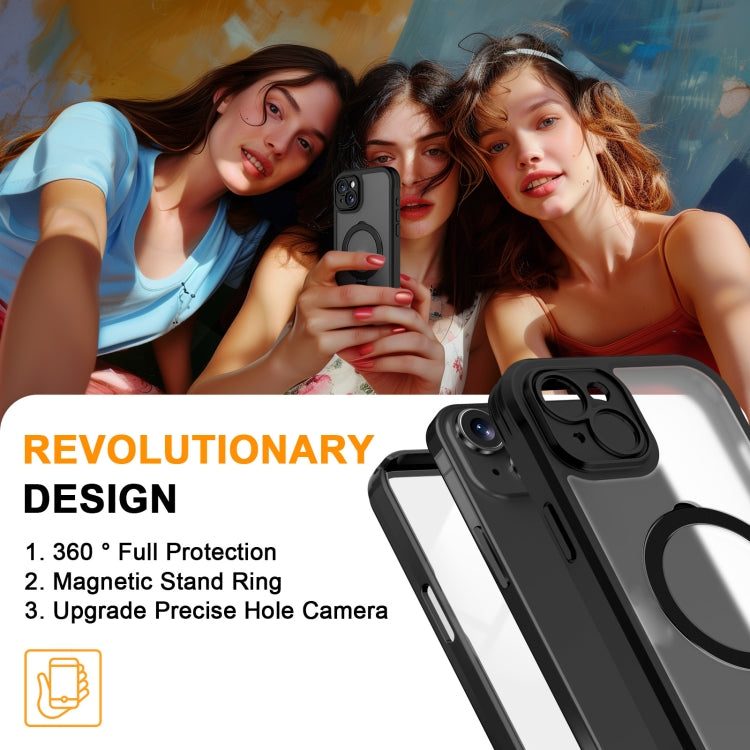 For iPhone 15 Plus / 14 Plus Skin Feel MagSafe Holder 360 Full Body Phone Case(Black) - iPhone 15 Plus Cases by buy2fix | Online Shopping UK | buy2fix