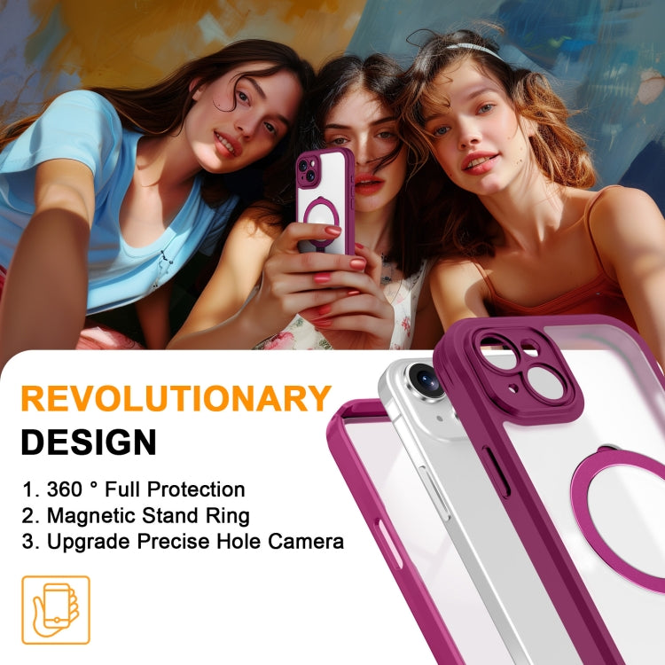 For iPhone 15 Plus / 14 Plus Skin Feel MagSafe Holder 360 Full Body Phone Case(Rose Red) - iPhone 15 Plus Cases by buy2fix | Online Shopping UK | buy2fix