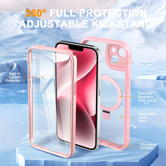 For iPhone 14 / 13 Skin Feel MagSafe Holder 360 Full Body Phone Case(Pink) - iPhone 14 Cases by buy2fix | Online Shopping UK | buy2fix