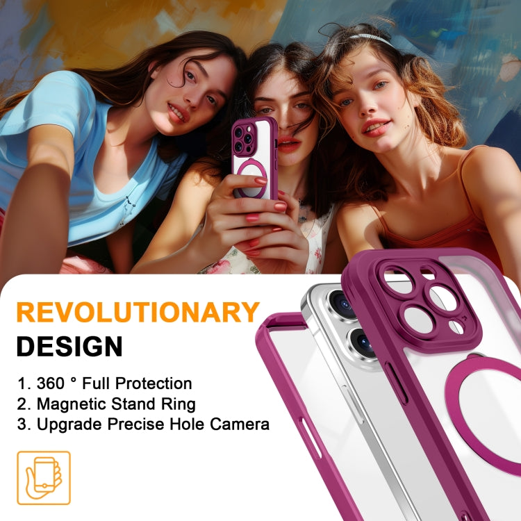 For iPhone 14 Pro Max Skin Feel MagSafe Holder 360 Full Body Phone Case(Rose Red) - iPhone 14 Pro Max Cases by buy2fix | Online Shopping UK | buy2fix