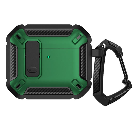 For AirPods 4 Shield Shockproof Earphone Protective Case with Hook(Black Green) by buy2fix