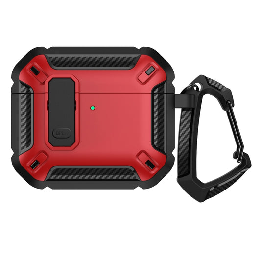 For AirPods 4 Shield Shockproof Earphone Protective Case with Hook(Black Red) by buy2fix