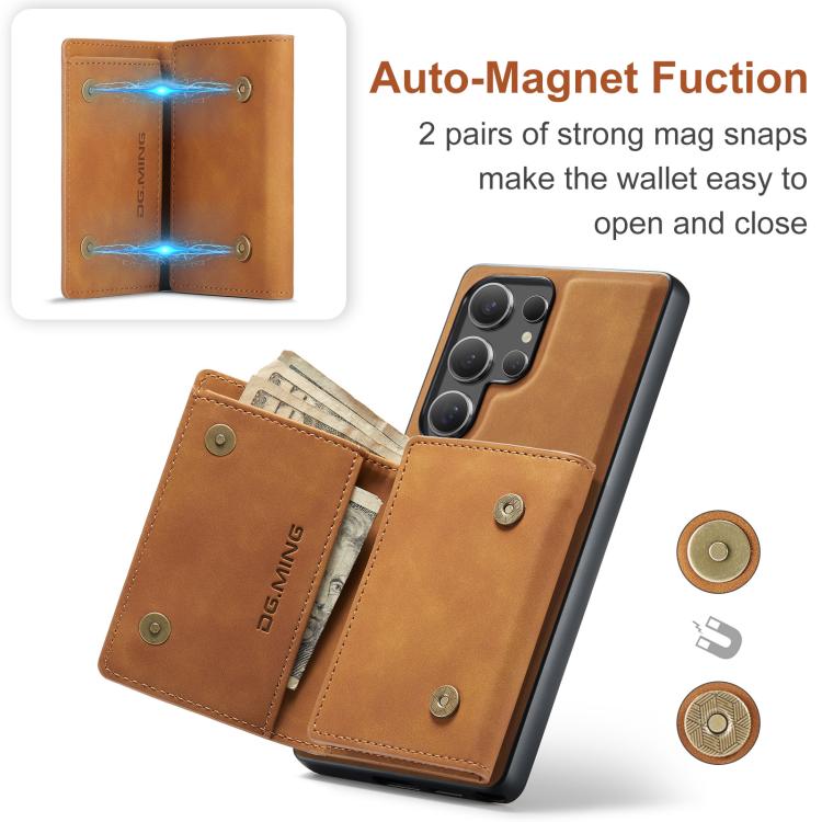 For Samsung Galaxy S25 Ultra 5G DG.MING M1 Series 3-Fold Multi Card Wallet + Magnetic Phone Case(Brown) - Galaxy S25 Ultra 5G Cases by DG.MING | Online Shopping UK | buy2fix