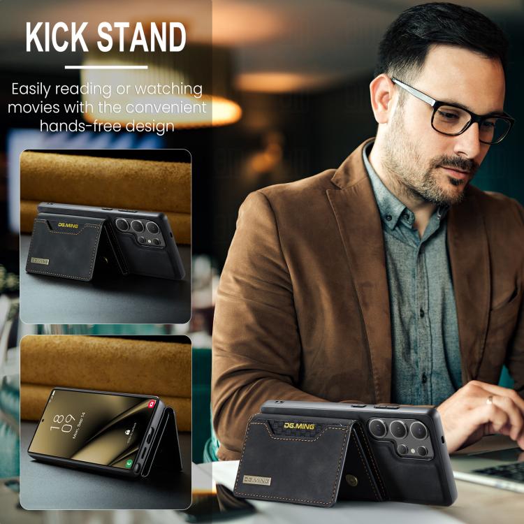 For Samsung Galaxy S25 Ultra 5G DG.MING M2 Series 3-Fold Multi Card Bag + Magnetic Phone Case(Black) - Galaxy S25 Ultra 5G Cases by DG.MING | Online Shopping UK | buy2fix