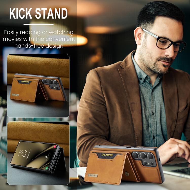 For Samsung Galaxy S25 Ultra 5G DG.MING M2 Series 3-Fold Multi Card Bag + Magnetic Phone Case(Brown) - Galaxy S25 Ultra 5G Cases by DG.MING | Online Shopping UK | buy2fix