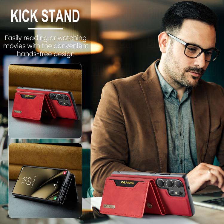 For Samsung Galaxy S25 Ultra 5G DG.MING M2 Series 3-Fold Multi Card Bag + Magnetic Phone Case(Red) - Galaxy S25 Ultra 5G Cases by DG.MING | Online Shopping UK | buy2fix