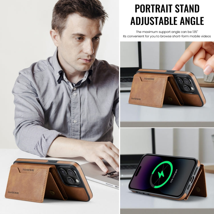 For iPhone 13 Pro Max MAGKING K2 Series MagSafe RFID Card Bag Detachable Phone Case(Brown) - iPhone 13 Pro Max Cases by MAGKING | Online Shopping UK | buy2fix