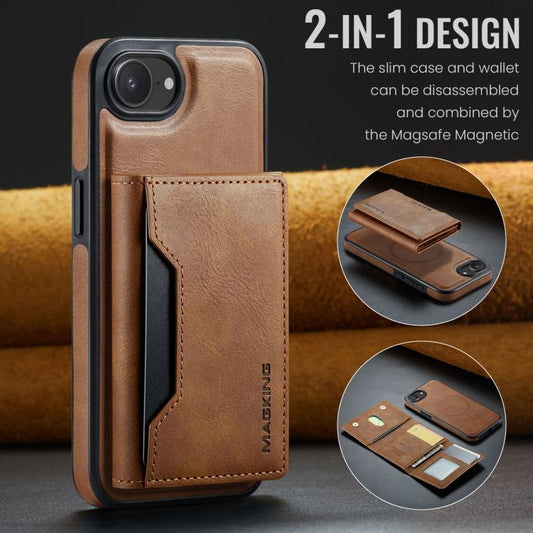 For iPhone 16e MAGKING K2 Series MagSafe RFID Card Bag Detachable Phone Case(Brown) - iPhone 16e Cases by MAGKING | Online Shopping UK | buy2fix