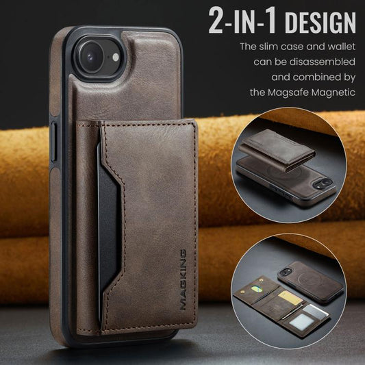 For iPhone 16e MAGKING K2 Series MagSafe RFID Card Bag Detachable Phone Case(Coffee) - iPhone 16e Cases by MAGKING | Online Shopping UK | buy2fix