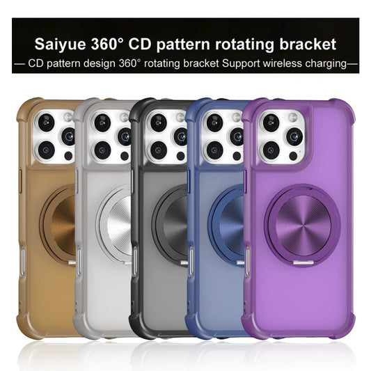 For iPhone 16 Plus CD Texture 360 Degree Rotating Holder MagSafe Phone Case(Purple) - iPhone 16 Plus Cases by buy2fix | Online Shopping UK | buy2fix