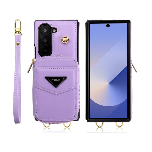 For Samsung Galaxy Z Fold6 POLA Multi-Card Slots Zipper Wallet Phone Case(Purple) - Galaxy Z Fold6 5G Cases by POLA | Online Shopping UK | buy2fix