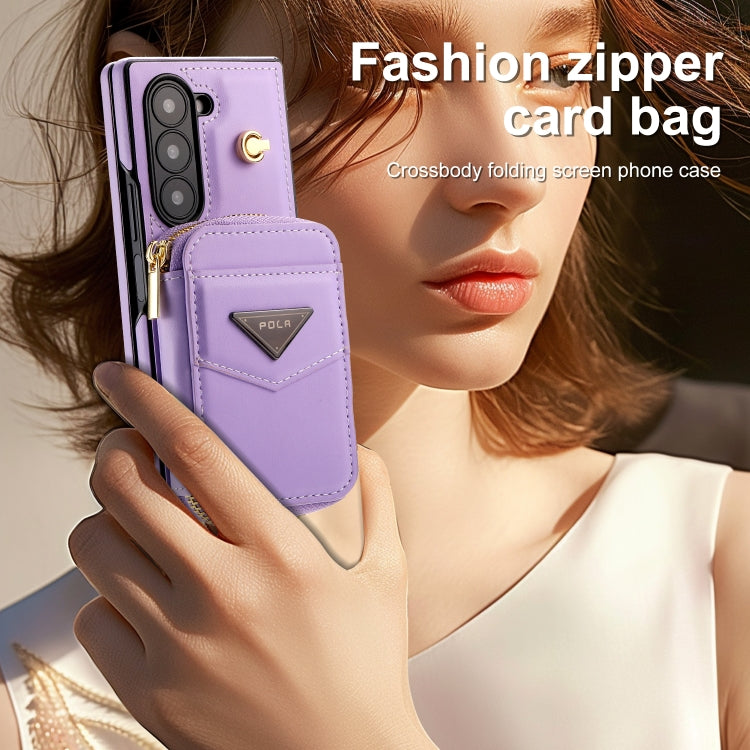 For Samsung Galaxy Z Fold6 POLA Multi-Card Slots Zipper Wallet Phone Case(Purple) - Galaxy Z Fold6 5G Cases by POLA | Online Shopping UK | buy2fix