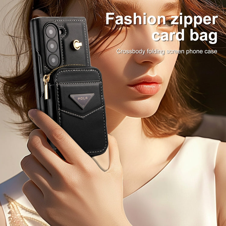 For Samsung Galaxy Z Fold6 POLA Multi-Card Slots Zipper Wallet Phone Case(Black) - Galaxy Z Fold6 5G Cases by POLA | Online Shopping UK | buy2fix
