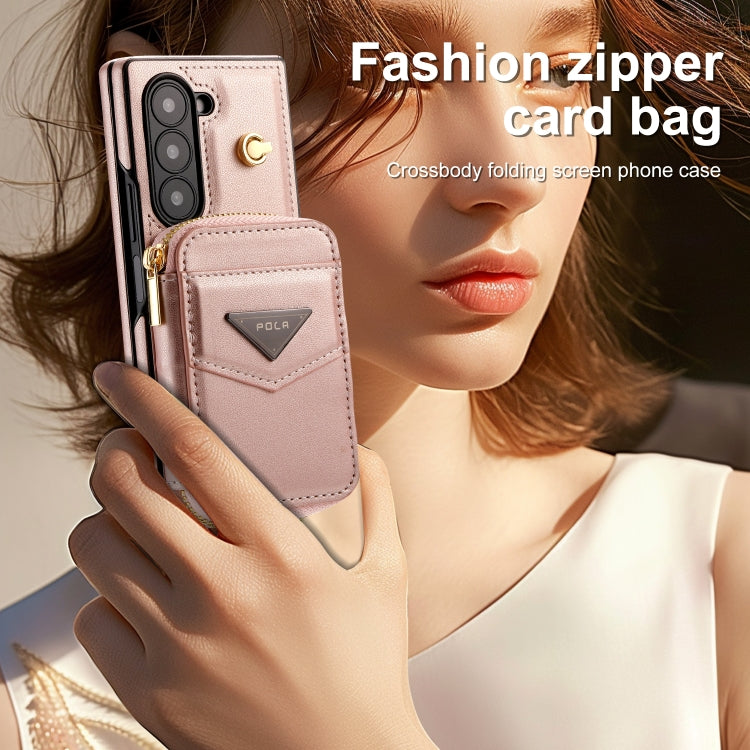 For Samsung Galaxy Z Fold6 POLA Multi-Card Slots Zipper Wallet Phone Case(Pink) - Galaxy Z Fold6 5G Cases by POLA | Online Shopping UK | buy2fix