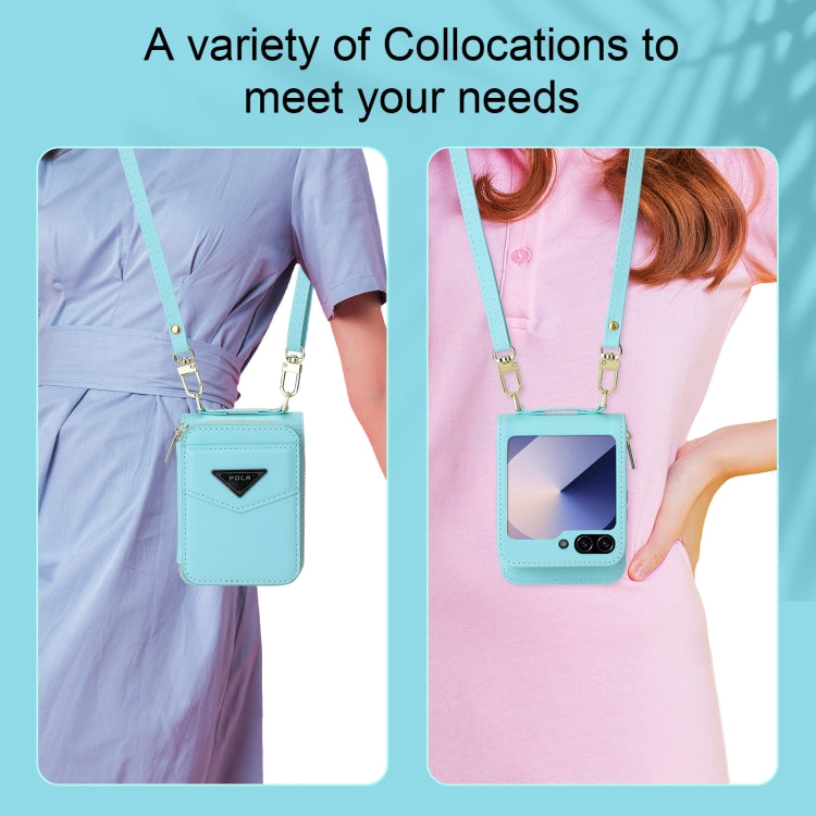 For Samsung Galaxy Z Flip6 / Flip7 FE POLA Multi-Card Slots Zipper Wallet Phone Case(Blue) - Galaxy Z Flip6 5G Cases by POLA | Online Shopping UK | buy2fix