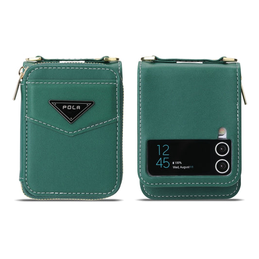 For Samsung Galaxy Z Flip3 5G POLA Multi-Card Slots Zipper Wallet Phone Case(Green) - Galaxy Phone Cases by POLA | Online Shopping UK | buy2fix