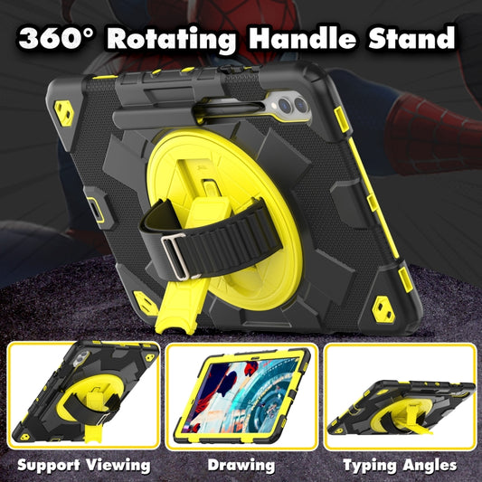 For Samsung Galaxy Tab S10+ / S9+ / S9 FE+ Spider Hand Grip Turntable Stand Tablet Case(Black Yellow) by buy2fix
