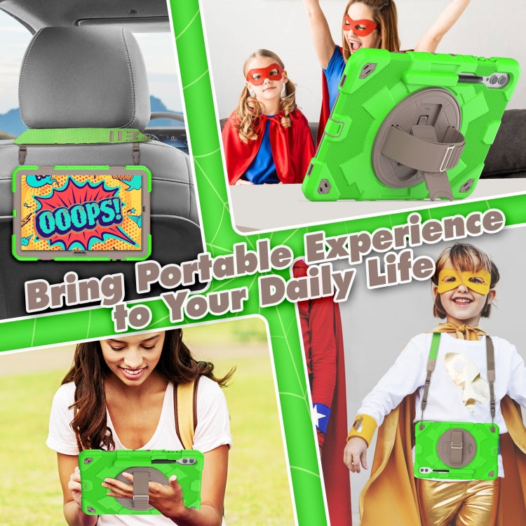 For Samsung Galaxy Tab S10+ / S9+ / S9 FE+ Spider Hand Grip Turntable Stand Tablet Case(Coffee Green) by buy2fix