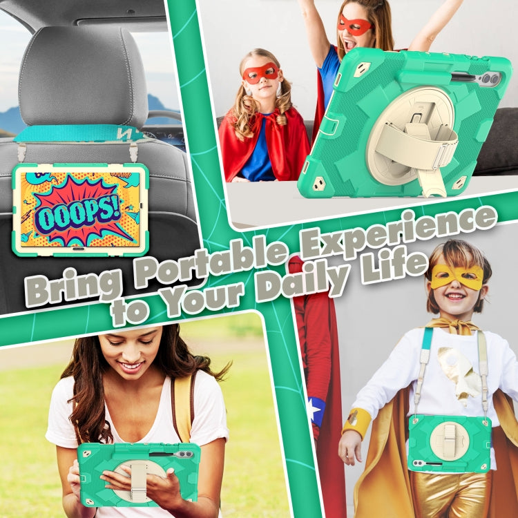 For Samsung Galaxy Tab S10+ / S9+ / S9 FE+ Spider Hand Grip Turntable Stand Tablet Case(Cyan Gold) by buy2fix