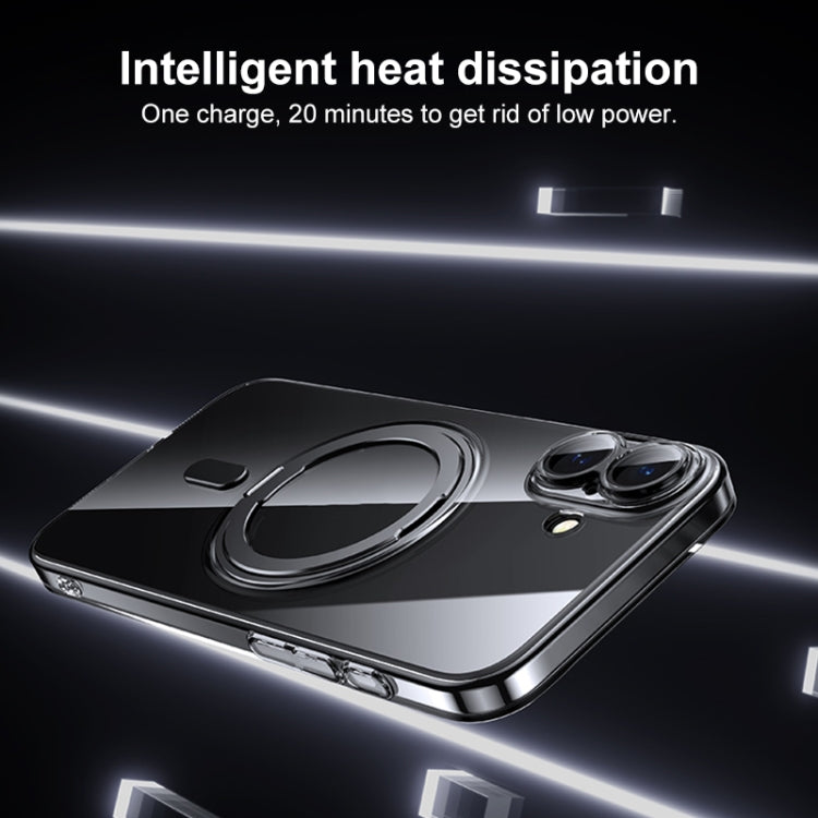 For iPhone 16 Plating PC 360 Ring Holder Magsafe Phone Case(Clear Sliver) by buy2fix