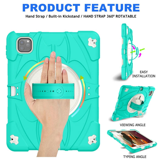For iPad Pro 11 2022 / Air 10.9 2022 Bat Hand Grip Turntable Stand Tablet Case(Mint Green White) by buy2fix
