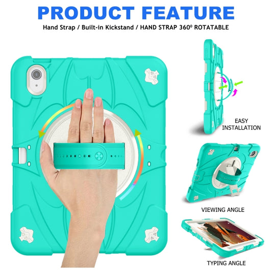 For iPad 2025 / 2022 Bat Hand Grip Turntable Stand Tablet Case(Mint Green White) by buy2fix