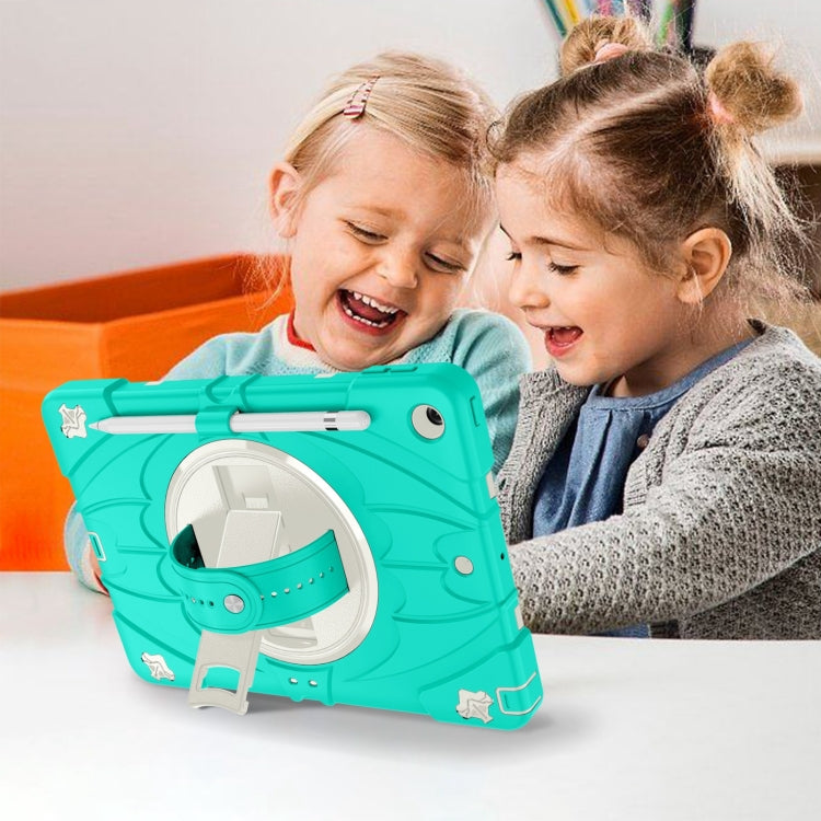 For iPad 10.2 2021 / 2020 / 2019 Bat Hand Grip Turntable Stand Tablet Case(Mint Green White) by buy2fix