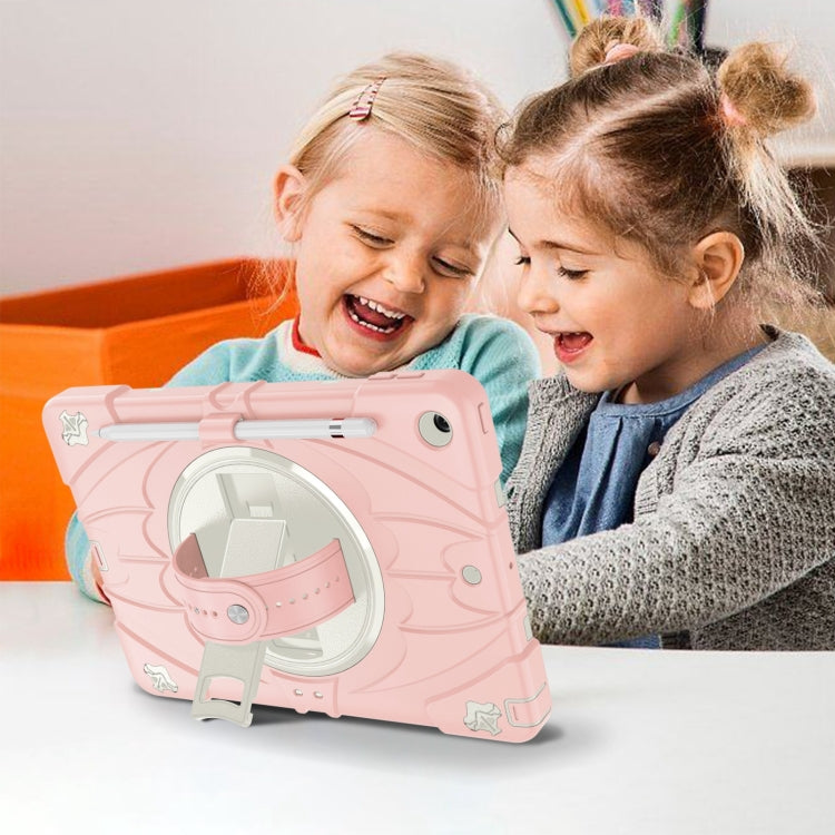 For iPad 10.2 2021 / 2020 / 2019 Bat Hand Grip Turntable Stand Tablet Case(Pink White) by buy2fix