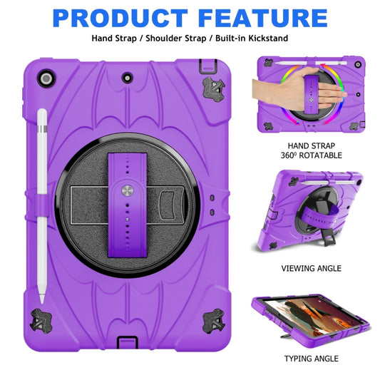 For iPad 10.2 2021 / 2020 / 2019 Bat Hand Grip Turntable Stand Tablet Case(Purple Black) by buy2fix