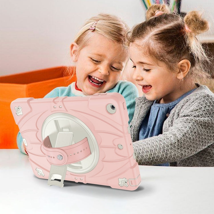 For iPad 9.7 2018 / 2017 / Air 2 Bat Hand Grip Turntable Stand Tablet Case(Pink White) by buy2fix