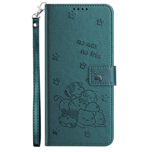 For Google Pixel 10 / 10 Pro Embossed Kitten Phone Leather Case with Lanyard(Dark Green) - Google Cases by buy2fix | Online Shopping UK | buy2fix