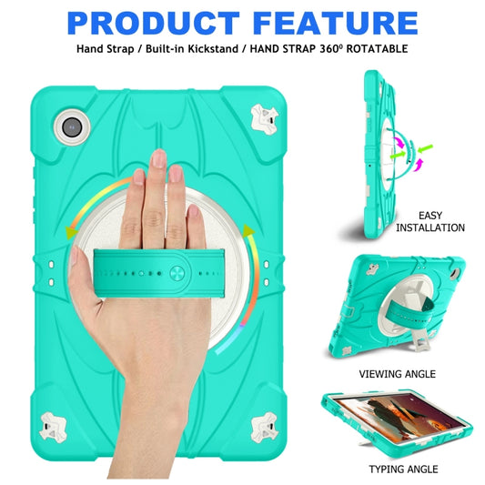 For Samsung Galaxy Tab A8 Bat Hand Grip Turntable Stand Tablet Case(Mint Green White) by buy2fix