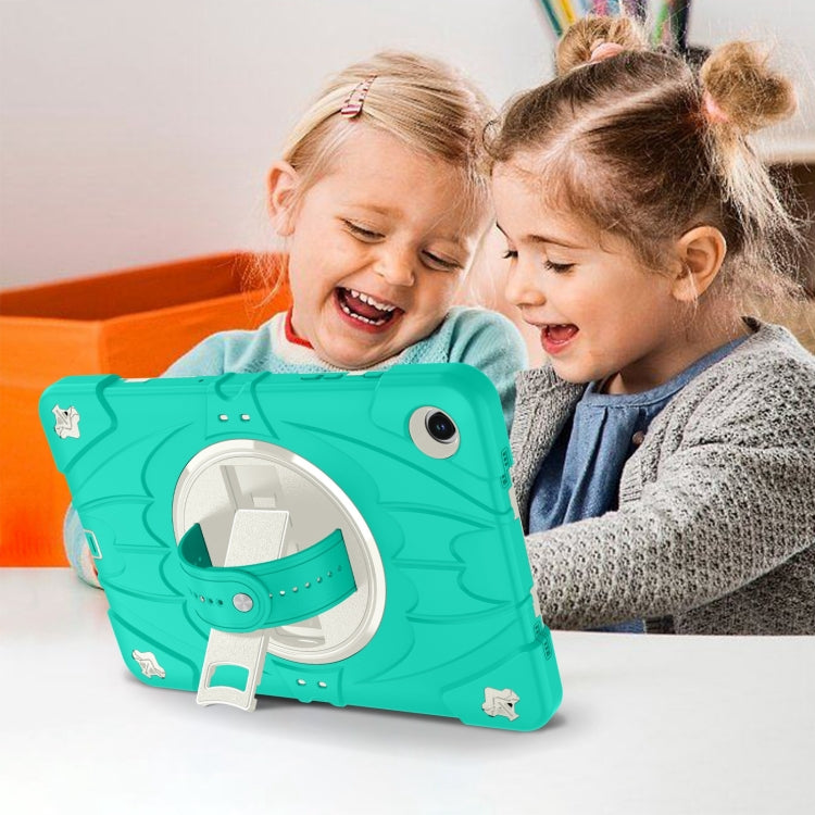 For Samsung Galaxy Tab A9+ Bat Hand Grip Turntable Stand Tablet Case(Mint Green White) by buy2fix
