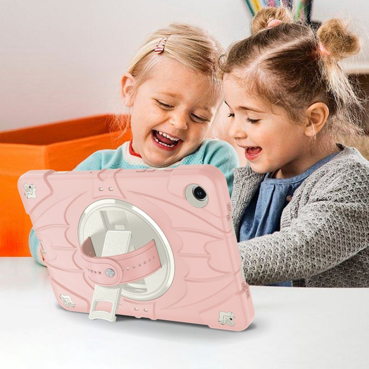 For Samsung Galaxy Tab A9+ Bat Hand Grip Turntable Stand Tablet Case(Pink White) by buy2fix