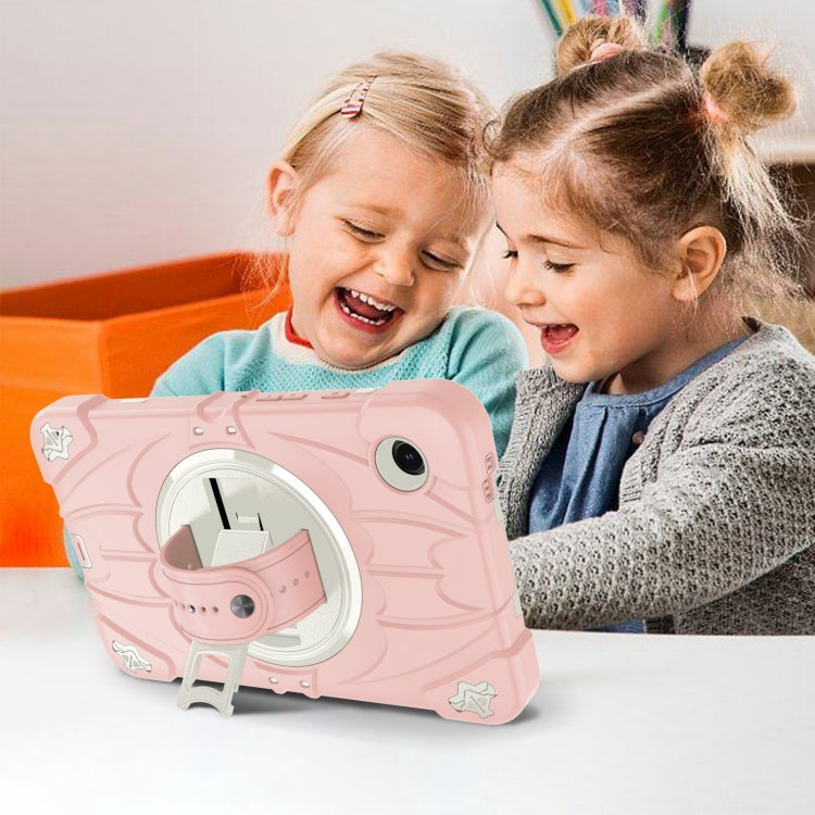 For Samsung Galaxy Tab A9 Bat Hand Grip Turntable Stand Tablet Case(Pink White) by buy2fix