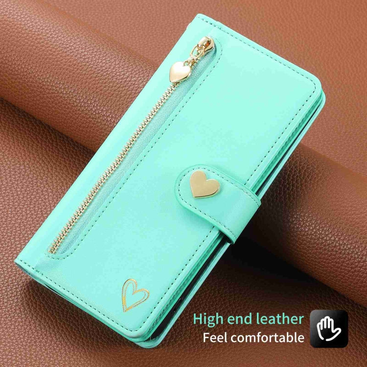 For iPhone 12 POLA Love Multi-Card Slots Zipper Wallet Leather Phone Case(Light Green) - iPhone 12 / 12 Pro Cases by POLA | Online Shopping UK | buy2fix