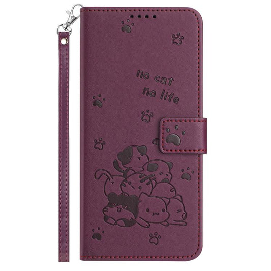 For iPhone Air Embossed Kitten Phone Leather Case with Lanyard(Wine Red) - iPhone Air Cases by buy2fix | Online Shopping UK | buy2fix
