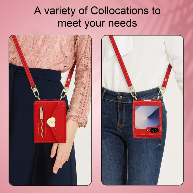 For Samsung Galaxy Z Flip6 / Flip7 FE POLA Love Buckle Multi-Card Slots Zipper Wallet Phone Case(Red) - Galaxy Z Flip6 5G Cases by POLA | Online Shopping UK | buy2fix