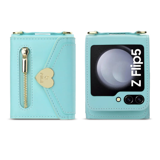 For Samsung Galaxy Z Flip5 POLA Love Buckle Multi-Card Slots Zipper Wallet Phone Case(Blue) - Galaxy Z Flip5 Cases by POLA | Online Shopping UK | buy2fix