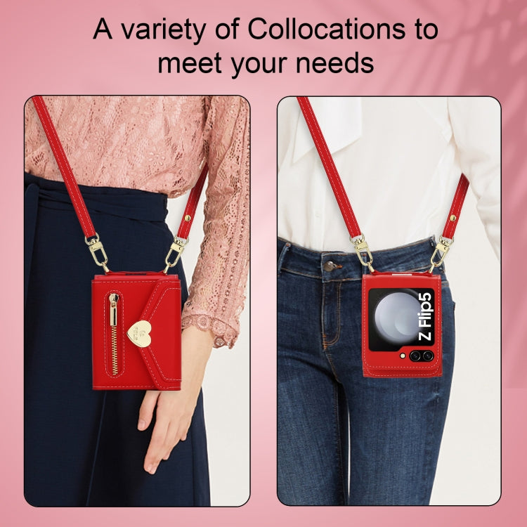 For Samsung Galaxy Z Flip5 POLA Love Buckle Multi-Card Slots Zipper Wallet Phone Case(Red) - Galaxy Z Flip5 Cases by POLA | Online Shopping UK | buy2fix